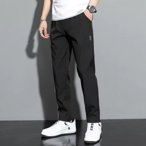 New Ice Silk Men Pants 2025 Summer New Black Gray Thin Business Casual Pants Outdoor Elastic Breathable Straight Leg Sweatpants