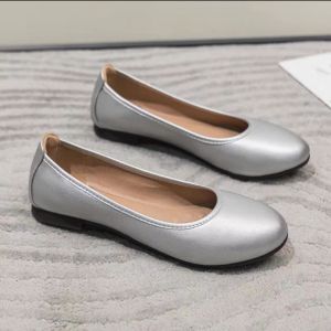 Silver Flat Shoes Comfortable Soft Bottom Design Womens Fashion Single Shoes Design by Xgj Brand Suitable for Daily Wear