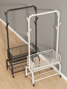 Indoor Floor-Mounted Clothes Drying Rack Bedroom Use Iron Material Nordic Style Pure Color for Overnight Clothes Storage