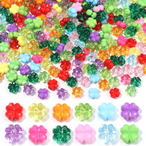 50-100pcs Acrylic Transparent Crystal Straight Hole Cute Four-Leaf Clover Beads 11mm for Phone Chain Necklace Bracelet Supplies