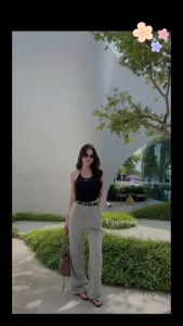 TW21855 Set 3 ชิ้น เสื้อสายเดี่ยว + เข็มขัด + กางเกงขายาว ..