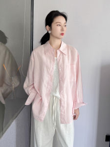 JAJP | Long Sleeve Pink Linen Shirt For Women Light Luxury High-class Feel Loose Sun Protection Thin Jacket