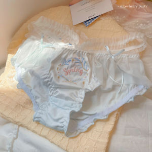 กางเกงชั้นในลูกไม้ปักลายดอกไม้สไตล์ญี่ปุ่นสำหรับเด็กผู้หญิง ทรงบาง ผ้าไนลอน ทรงเอวต่ำ ลายดอกไม้ ชุดชั้นในสตรี