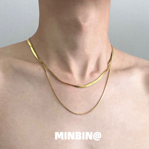 Non-Fading Double Layer Snake Bone Chain Necklace Gold Color Versatile Simple Design Titanium Steel Fashion Jewelry Accessory