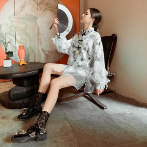 Womens Modified Hanfu Shirt National Trend Button up Top Chinese Style Qipao Element Daily Wear Traditional Ethnic Fashion