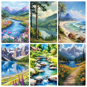 Acrylic Paint By Numbers Mountain River Landscape Painting By Numbers on Canvas Coloring By Number for Adults Paint Digital Art