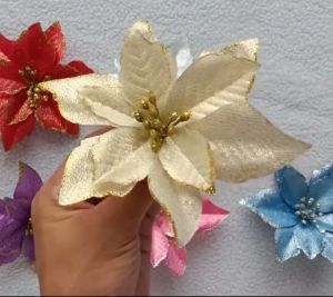 NUVOX 10PCS Christmas Poinsettia Decorations: Glitter Poinsettia Flowers for Xmas Tree Ornaments