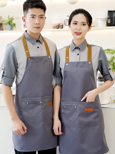 Chef Apron Hanging Neck Waterproof Chef Apron Professional Chef Adjustable Apron Long Apron Hotel Chef Apron Pure Color Black Kitchen Apron