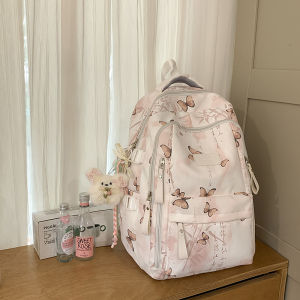 กระเป๋าเป้สะพายหลังผ้าไนลอนสำหรับผู้หญิง ความจุขนาดใหญ่ กระเป๋าสะพายไหล่แบบคู่ กระเป๋าใส่หนังสือสำหรับนักเรียนมัธยมปลาย กระเป๋าสะพายลำลอง