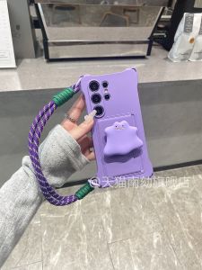 Samsung S25 Ultra A55 Phone Case Creative Protective Cover with Strap Card Holder Stand Four Corner Hanging Hole Design