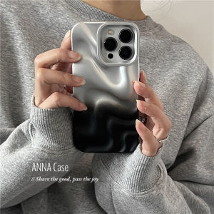 Annacase Premium Gradient Silver Black Irregular Wave Pattern Full Cover Frosted Anti-Fall Protection Case for  16 pro Max 17 pro Max