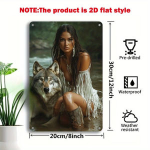 CIFbuy | Vintage Wolf & Lady Metal Tin Sign 8x12 Inch Retro Aluminum Wall Plaque Home Bar Room Decorative Art