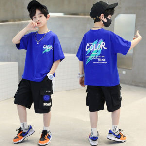 Melo Fashion Boys cotton short sleeved T-shirt 2025 Summer New Fashion Brand Loose Colorful Letter Middle Big Boys Top T恤