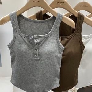 K149. Áo ba lỗ sát nách thun nữ sẵn đêmh ngực dáng cổ vuông form ôm dáng cúc cài cá tính (có sẵn)