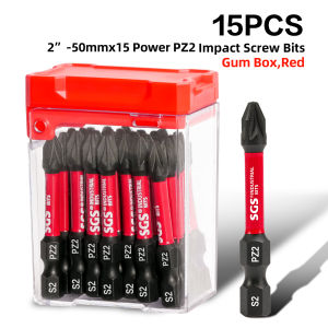 10/15/20 Piece Set of Pz2 Impact Screwdriver Bits S2 Steel Material 2inch (50mm) Pz2 Electric Screwdriver Bit Set Red Durable Storage Box Suitable for Electric Drills / Impact Drivers