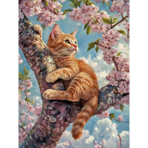 Kayou | Painting By Numbers Cat Animal Kits DIY Frameless Drawing By Number Cherry Blossom Tree on Canvas HandPainted Art Gift