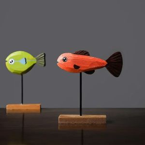 Colorful Wooden Fish Statue Ornament Fish Sculpture Ornaments Living Room Bedroom Dining Room Home Decoration Gifts