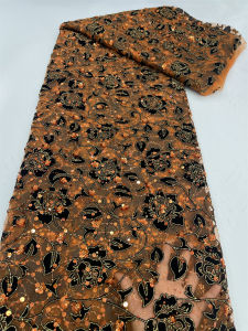 Vải Ren Sequin Chất Lượng Cao Của Nigeria Vải Tuyn Pháp Thêu Họa Tiết Châu Phi Dùng Cho Váy Dự Tiệc Váy Cưới