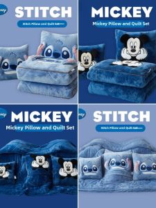 Two-In-One Plush Pillow Blanket Thickened Winter Car Use Student Nap Modern Simple Style Home Decor Square Polyester Fiber