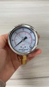 Đồng hồ áp lực hơi khí nén nhớt mặt 63mm chân đứng ren13mm hiệu SATORA chính hãng
