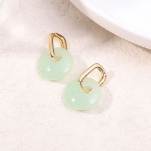 ILOVEDIY Ethnic Style Imitation Hetian Jade Hoops Earrings for Women Creative Peace Buckle Retro Earrings