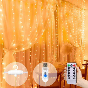 Curtain Lights 200/300 LED Fairy Lights USB Powered 8 Lighting Modes & Timer Remote Dimmable Copper Lights for Bedroom Home Party Wall Decor