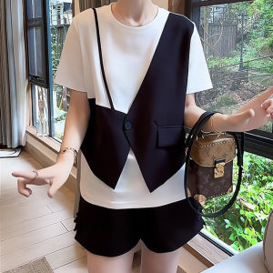 Spring Fashion Pseudo Two-Piece Mid-Length T-Shirt