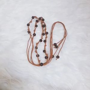 Thắt lưng dây bện mỏng phong cách dân tộc đai váy tết hạt gỗ kiểu cổ điển