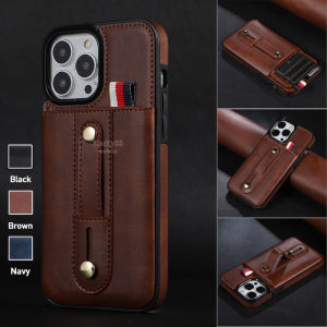 Premium Softcase Kulit Retro for iPhone 14 Pro Max / 14 Pro / 13 Pro Max / 13 Pro Dompet Tempat Kartu Penutup Belakang Tahan Benturan Case + Dompet Dengan Cincin Tahan Guncangan Luxury Business PU