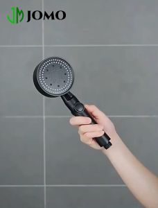【JOMO】COD Five-speed Turbocharged Silver/Black Shower Head with Hose Shower Set Bathroom Supercharge Shower One-key Water Stop Shower Sprinkler