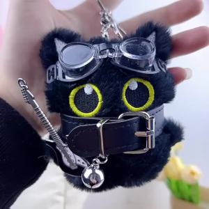 Punk Style Black Cat Keychain Cute Big Eye Cat Bag Charm Gift Keyboard Keychain Stress Relief Toy Decompression Toys Gift