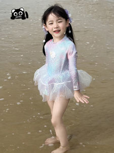 Girls Mermaid Style Swimming Costume Long Sleeve Quick Dry Cute Hot Spring Princess Bathing Suit Childrens Fashionable Swimwear