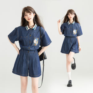 KEIKO Lightweight Denim Short Dress Pants High Waist Wide Leg Casual Cotton Jeans Summer Slimming Workwear Overall Outfit