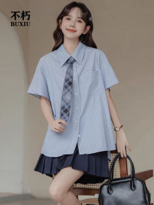 Áo Thun Polo Sọc Xanh Tay Ngắn Mùa Hè Cho Nữ Áo Sơ Mi Thường Ngày Dáng Rộng Cổ Polo Trang Phục Công Sở Mặc Đi Chơi