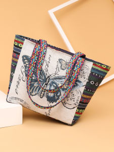 Large Capacity Floral Canvas Shoulder Bag Womens New Style 2025 Ethnic Trendy Handbag Durable Zipper Closure Soft Foldable