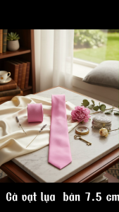 CÀ VẠT LỤA MÀU HỒNG BẢN 7.5 CM