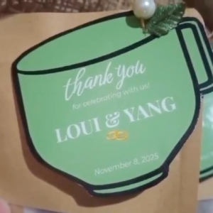 Customized Wedding Souvenir – Sage Green Motif Barako or Soya Coffee Drip in Kraft Pouch w/ Free Tag (20pcs)