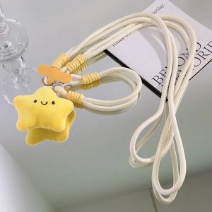 Adorable Smiling Yellow Star Long Crossbody Plush Mobile Phone Strap Neck Side Body Belt Womens Style Phone Accessories