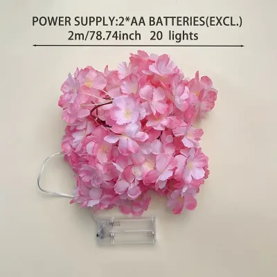 1pc Cherry Blossom String Lights Pink Cherry Copper Fairy Lights Battery Powered For Home Garden Bedroom Wedding Festival Decor