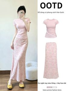 ZUKUN | Bộ Đồ 2 Mảnh Chiffon Hoa Hồng Với Thiết Kế Dáng Cá