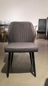 Dining Chair with Comfort Back Rest / Charcoal Fabric and Black Powder Coat Finish | Dining Room Furniture Restaurant Modern Upholstery Grey Fabric Dining Chair | H900 x W430 x D450mm
