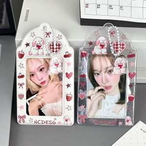 2pcs Strawberry Bunny Print Photocard Holder Korean Style 3 Inch Kpop Idol Card Case Polaroid Photo Protector