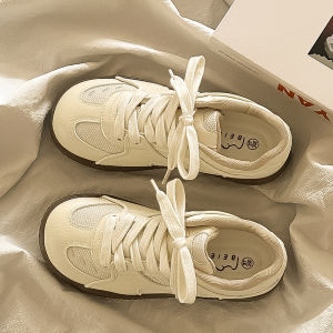 Trendy Matcha Green Sneakers Womens Versatile Casual Shoes Spring Season Retro Style round Toe Flat Heel Rubber Outsole