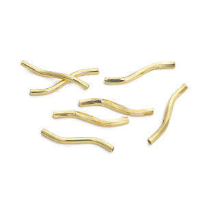 ลูกปัดทองเหลืองรูปตัวเอสชุบทอง2X20ม. 10ชิ้น/ถุง14K สำหรับทำเครื่องประดับอัญมณีแฟชั่นทำมือ