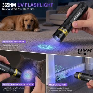 Alonefire | 365nm UV Led Blacklight Flashlight USB Rechargeable High Power Torch Pet Stain Tinea Money Ore Jade Scorpion Lamp UV Glue Curing