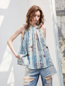 Toyouth | Stripe And Rose Print Sleeveless Halterneck Shirt