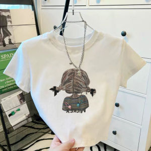 Sweet And Spicy Short Sleeve T-Shirt Womens Slim Fit Design Summer New Style Commute Korean Version Cotton Polyester Blend