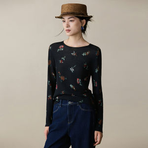 Slimming Woolen Knitted Shirt Printed Long Sleeve