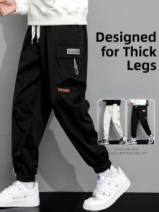 Loose Casual Workwear Pants for Men Autumn Spring Style Youthful High Waist Polyester Fiber No Ironing Required Geometric Pattern