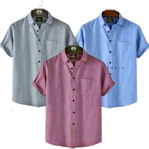 KEMEJA SALUR GARIS-GARIS STRIP PRIA LENGAN PENDEK